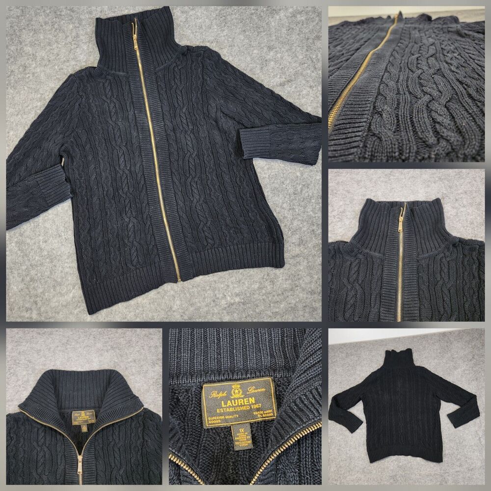 Ralph Lauren Black Cable Knit Turtleneck Sweater